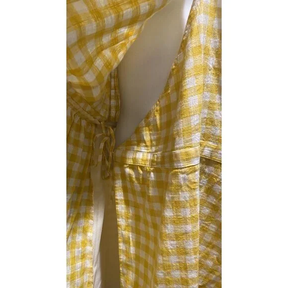 Old Navy Wrap Dress Womens XL Knee Long Sleeve Yellow Gingham Check Cotton - Picture 13 of 16
